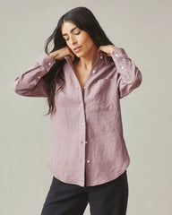 Women's Linen Long Sleeve Shirt - Twilight Mauve