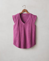 Women's Premium Slub Cap Sleeve V-Neck - Damson