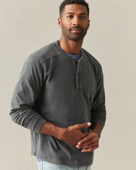 Men's Broken-In Premium Slub Long Sleeve Henley - Grey Pinstripe