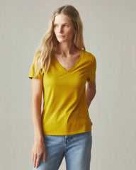 Women's Classic Cotton V-Neck Tee - Golden Palm
