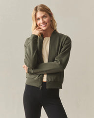 Women's Fleece Bomber Jacket - Loden