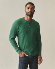 Men's Waffle Long Sleeve Henley - Hunter Green