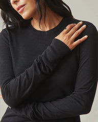 Women's Premium Slub Long Sleeve Crew Tee - Black