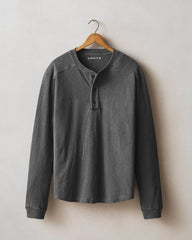 Men's Broken-In Premium Slub Long Sleeve Henley - Grey Pinstripe