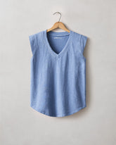 Women's Premium Slub Cap Sleeve V-Neck - Colony Blue