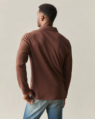 Men's Brushed Long Sleeve Polo - Tiramisu Heather