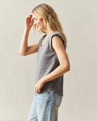 Women's Premium Slub Cap Sleeve V-Neck - Steel Grey
