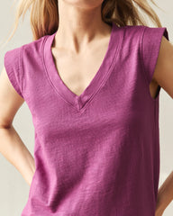 Women's Premium Slub Cap Sleeve V-Neck - Damson