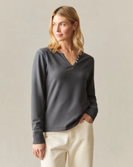 Women's Modal Fleece V-Notch Top - Grey Pinstripe