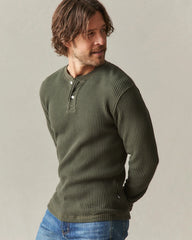 Men's Waffle Long Sleeve Henley - Loden
