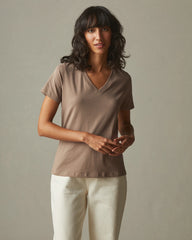 Women's Classic Cotton V-Neck Tee - Pine Bark