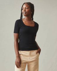 Women's Luxe Rib Square Neck Tee - Black