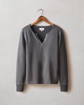 Women's Modal Fleece V-Notch Top - Grey Pinstripe