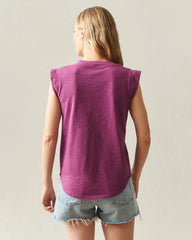 Women's Premium Slub Cap Sleeve V-Neck - Damson