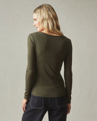 Women's Luxe Rib Square Neck Long Sleeve - Deep Olive