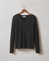 Women's Premium Slub Long Sleeve V-Neck Tee - Black