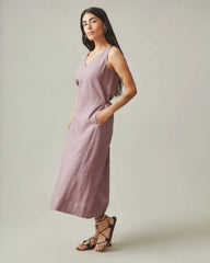 Women's Linen Tie Dress - Twilight Mauve