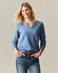 Women's Modal Fleece V-Notch Top - Moonlight Blue