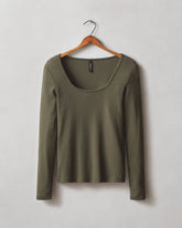 Women's Luxe Rib Square Neck Long Sleeve - Deep Olive