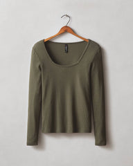 Women's Luxe Rib Square Neck Long Sleeve - Deep Olive