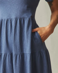 Women's Premium Slub Tiered Dress - Washed Denim