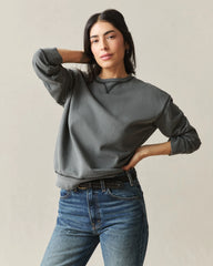 Women's Relaxed French Terry Crew - Grey Pinstripe