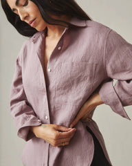 Women's Linen Long Sleeve Shirt - Twilight Mauve
