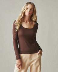 Women's Luxe Rib Square Neck Long Sleeve - Chicory Coffee