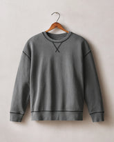Women's Relaxed French Terry Crew - Grey Pinstripe