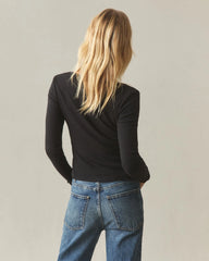 Women's Luxe Rib Square Neck Cardigan - Black