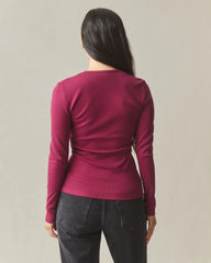 Women's Luxe Rib Crew Long Sleeve - Beet Red