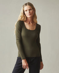 Women's Luxe Rib Square Neck Long Sleeve - Deep Olive