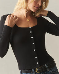 Women's Luxe Rib Square Neck Cardigan - Black