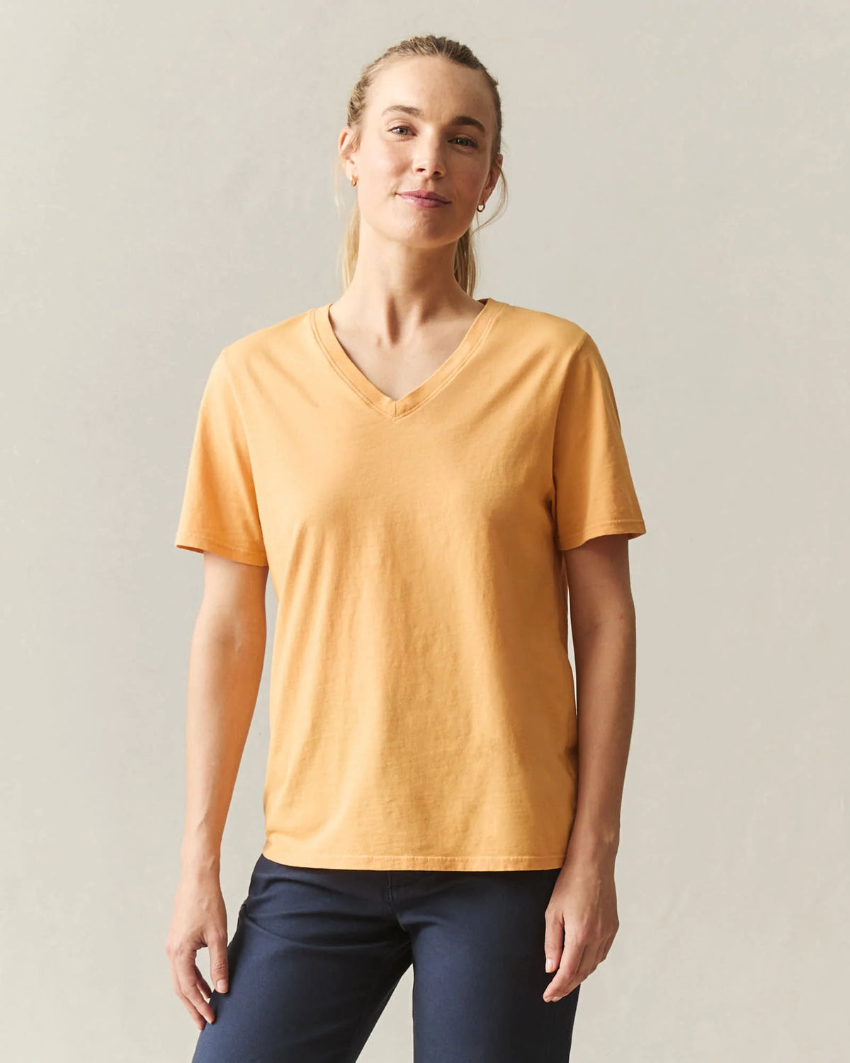 Women's Classic Cotton V-Neck Tee - Golden Apricot