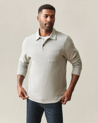 Men's Brushed Long Sleeve Polo - Sand Shell Heather
