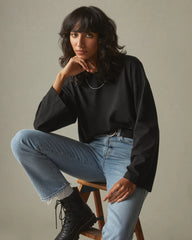 Women's Relaxed Cotton Long Sleeve Tee - Meteorite