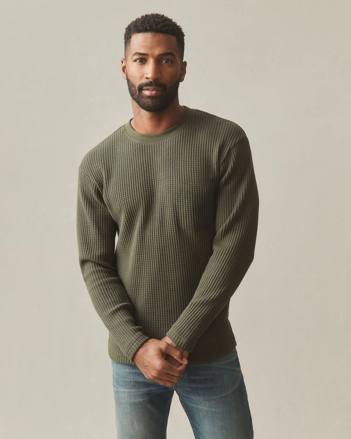 Men's Waffle Long Sleeve Crew - Loden