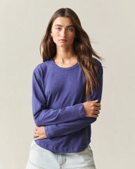 Women's Premium Slub Curved Hem Long Sleeve - Navy Blue