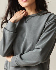 Women's Relaxed French Terry Crew - Grey Pinstripe