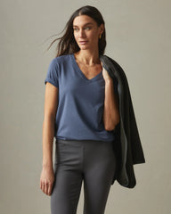 Women's Classic Cotton V-Neck Tee - Washed Navy