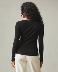 Women's Luxe Rib Square Neck Long Sleeve - Black