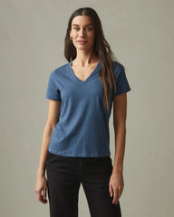 Women's Classic Cotton V-Neck Tee - Blue Storm Heather