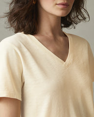 Women's Premium Slub V-Neck Tee - Egg Shell
