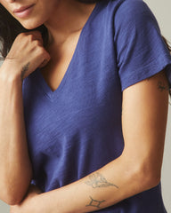 Women's Premium Slub V-Neck Tee - Blue Ribbon