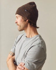 Cuffed Marled Merino Wool Beanie - Marled Copper Navy