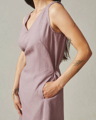 Women's Linen Tie Dress - Twilight Mauve