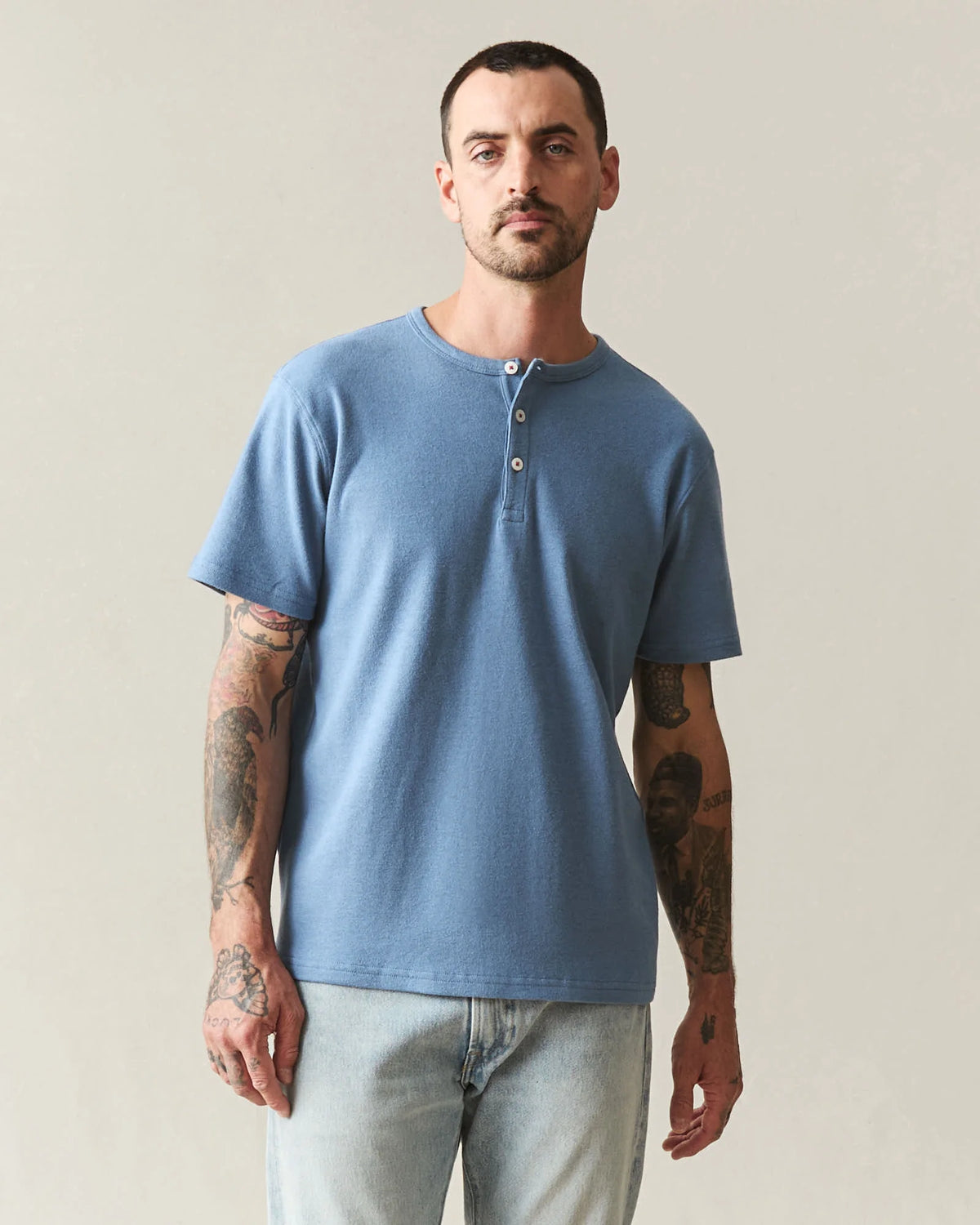 Men's Brushed Henley - Moonlight Blue Heather