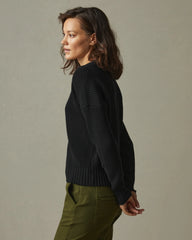 Women's Chunky Cotton Crew Sweater - Black