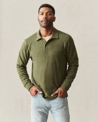 Men's Brushed Long Sleeve Polo - Olive Night Heather
