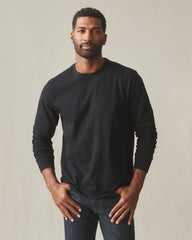 Men's Premium Slub Crew Tee Long Sleeve   - Black